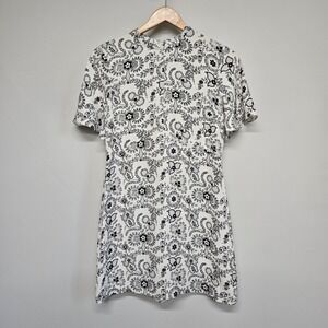 A.L.C. Silk Mini Dress Womens 2 Black White Paisley Floral A-Line Boho Cocktail